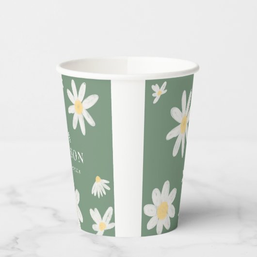 Salie Groene Boho Madeliefjes Bloemige Bruiloft Pa Papieren Bekers (Links)