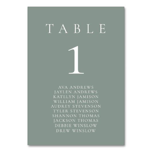 Salie Groene Boho Minimalistische Zit Tafel Nummer Kaart (Voorkant)