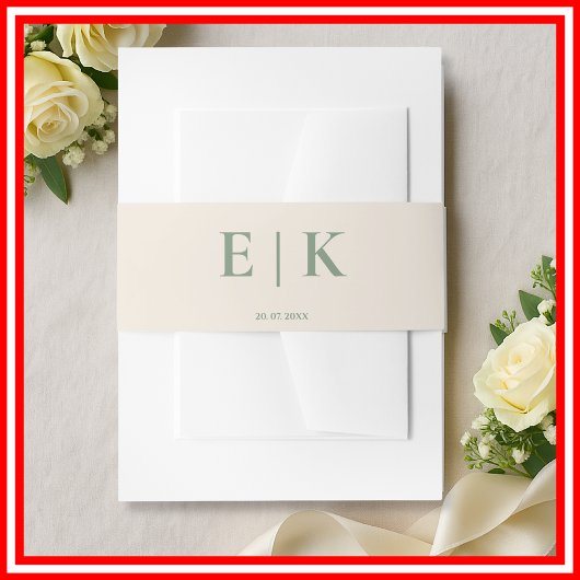 Salie Groene Boho Monogram Huwelijk Uitnodigingen Wikkel