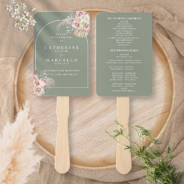 Salie Groene Boho Pampas Gras Boog Huwelijksprogra Handwaaier