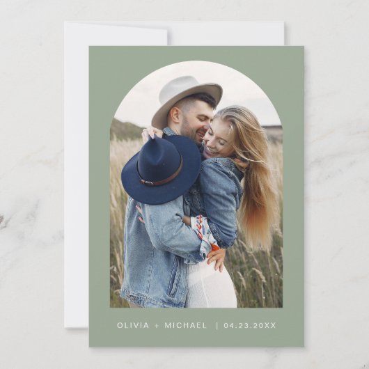 Salie Groene Boho Save the Date Foto Minimalistisc (Voorkant)