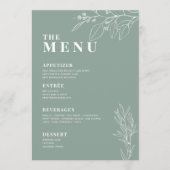 Salie Groene Boho Trouwmenu met bloemschilderkunst Menu (Voorkant)