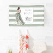 Salie Groene Boho Waterverf Strepen Bruidsdouche Spandoek (Insitu)