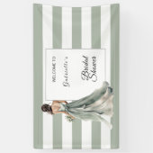 Salie Groene Boho Waterverf Strepen Bruidsdouche Spandoek (Verticaal)