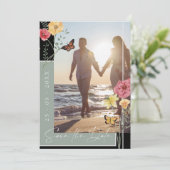 Salie Groene Boho Wilde Bloem Foto Bewaar de Datum Save The Date (Staand voorkant)