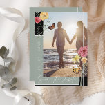 Salie Groene Boho Wilde Bloem Foto Save the Date<br><div class="desc">Salie Groene Boho Wilde Bloem Foto Save the Date Kaart. Deel jullie speciale datum met deze elegante salie groene save the date met wilde bloem illustraties en een aangepaste foto lay-out. Met een zachte boho esthetiek en aardetinten is het de perfecte pasvorm voor rustieke,  romantische of botanische trouwthema's.</div>