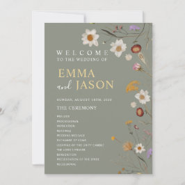 Salie Groene Boho Wilde Bloem Huwelijksprogramma Kaart