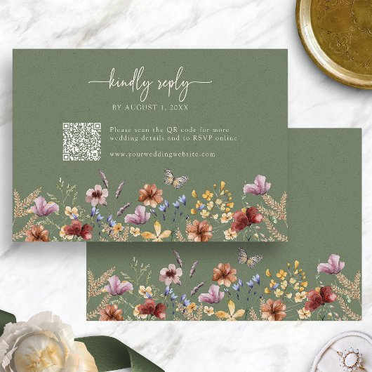 Salie Groene Boho Wilde Bloem RSVP Kaart