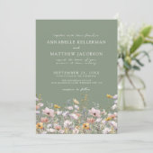 Salie Groene Boho Wilde Bloemen Bruiloft Kaart (Staand voorkant)