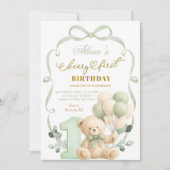 Salie Groene Boog Coquette Beary Eerste Verjaardag Kaart (Voorkant)