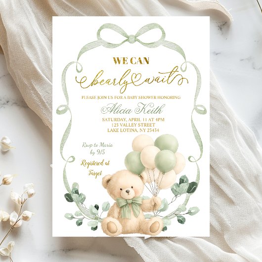 Salie Groene Boog Coquette Beer Baby Shower Kaart