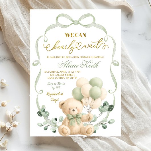 Salie Groene Boog Coquette Beer Baby Shower Kaart