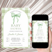 salie groene Boog Gingham Baby Shower Uitnodiging