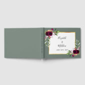 Salie groene bordeaux bloemen bruiloft gastenboek (Volledig)