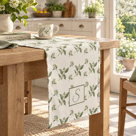 Salie Groene Botanische Bessen Monogram Korte Tafelloper