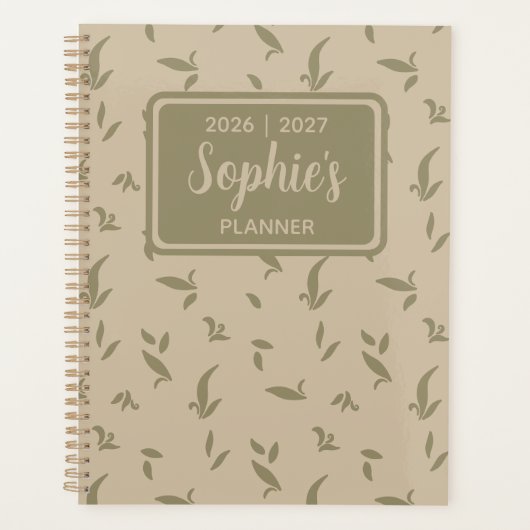 Salie Groene Botanische Blad Academisch Jaar Planner (Voorkant)