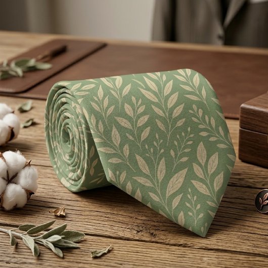Salie Groene Botanische Blad Stropdas