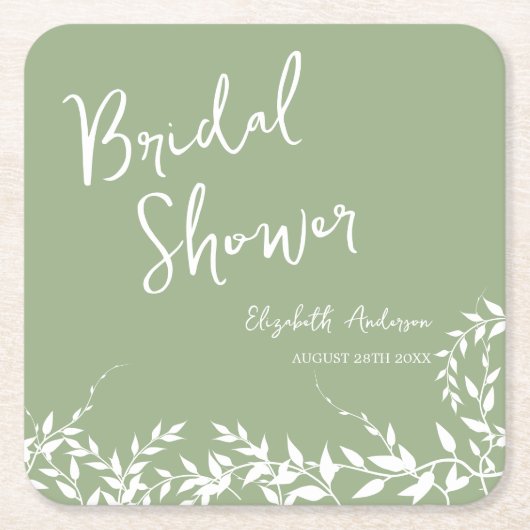 Salie Groene Botanische Bladeren Bruidsdouche Kartonnen Onderzetters (Voorkant)