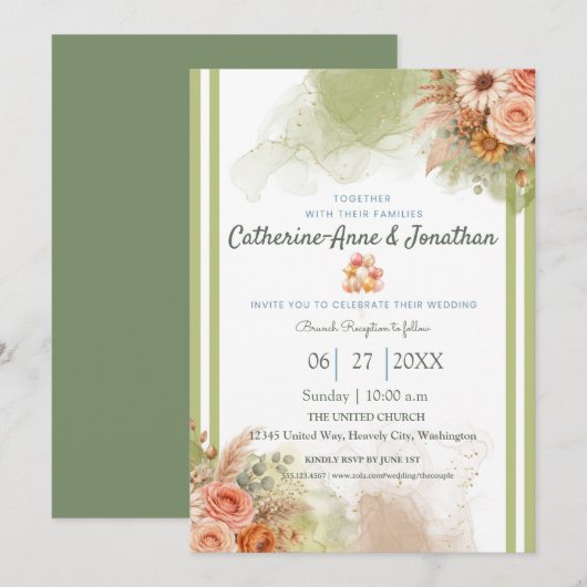 Salie Groene Botanische Boho Bruiloft Kaart (Voorkant / Achterkant)