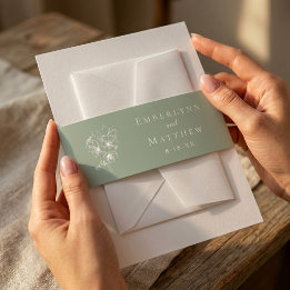 Salie Groene Botanische Eenvoudige Elegante Trouwd Uitnodigingen Wikkel