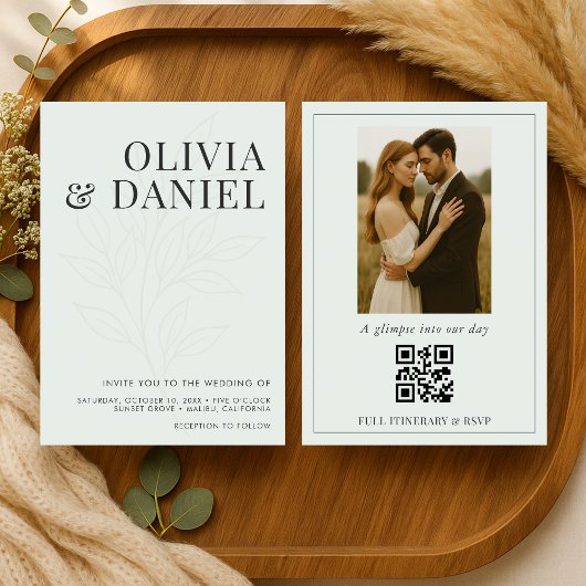 Salie Groene Botanische Foto QR Code Trouwen Kaart