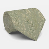 Salie Groene Botanische Jacquard Stille Luxe Bruid Stropdas (Opgerold)