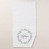 Salie Groene Botanische Krans Monogram Badhanddoek (Badhanddoek)