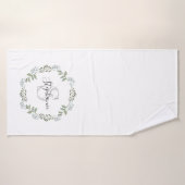 Salie Groene Botanische Krans Monogram Badhanddoek (Badhanddoek)