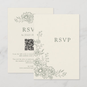 Salie Groene Botanische Margriet QR Code Trouwen RSVP Kaartje