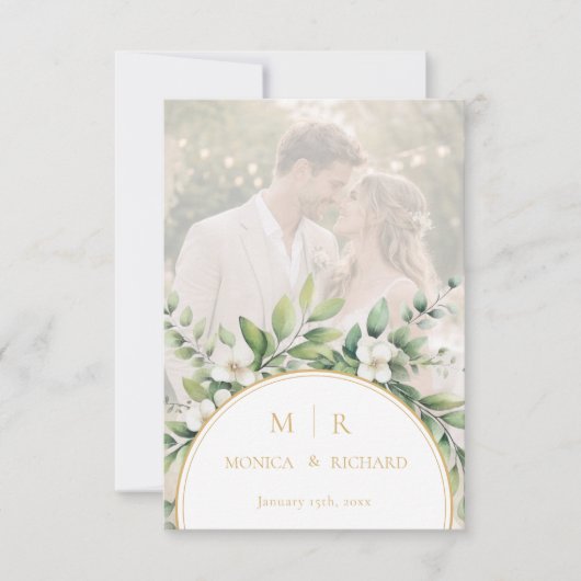 Salie Groene Botanische Monogram Bedankkaart (Voorkant)