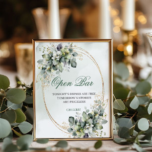Salie Groene Botanische Open Bar Tafel Sign Poster