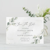 Salie Groene Botanische Rustieke Eucalyptus Schuur Save The Date (Staand voorkant)