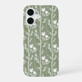 Salie Groene Botanische Stille Bloemmotief Silhoue iPhone 16 Hoesje