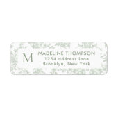 Salie Groene Botanische Toile Monogram Adres Etiket (Voorkant)