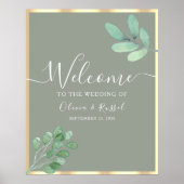 Salie Groene Botanische Trouw Welkomstbord Poster (Voorkant)