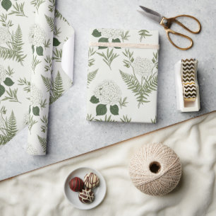 Salie Groene Botanische Varens & Hortensia Cadeaupapier