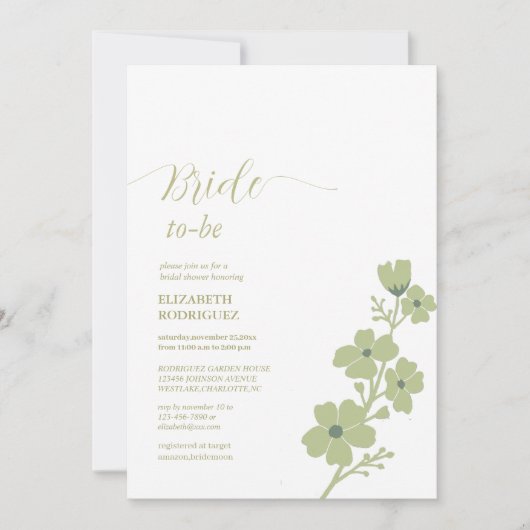 salie groene bruid-to-be bloemig vrijgezellenfeest kaart (Voorkant)