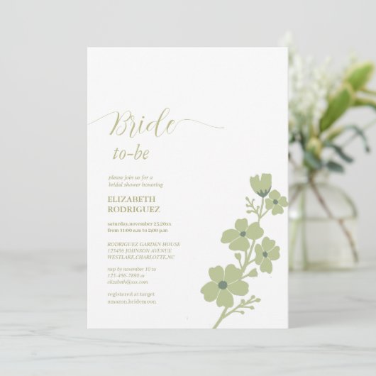 salie groene bruid-to-be bloemig vrijgezellenfeest kaart (Staand voorkant)