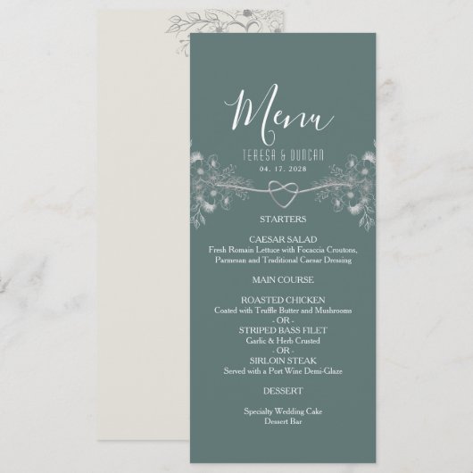 Salie Groene Bruiloft Menu (Voorkant / Achterkant)