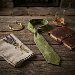 Salie Groene Bruine Stippen Foulard Stropdas