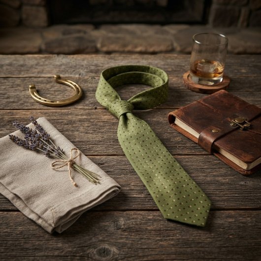 Salie Groene Bruine Stippen Foulard Stropdas