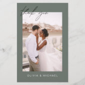 Salie groene budget bruiloft foto dank je kaarten (Voorkant)