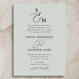 Salie Groene Calligrafie Monogram Formele Trouwdag Kaart