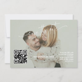 Salie Groene Calligrafie QR Code Foto Bruiloft Save The Date