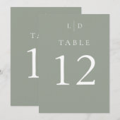 Salie groene chic monogram huwelijks tafel nummers kaart (Voorkant / Achterkant)