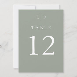 Salie groene chic monogram huwelijks tafel nummers kaart