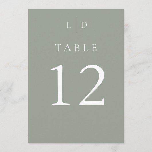 Salie groene chic monogram huwelijks tafel nummers kaart (Voorkant)