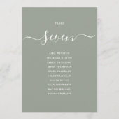 Salie Groene Chic Script Tafelnummer Zitplaatskaar (Voorkant)