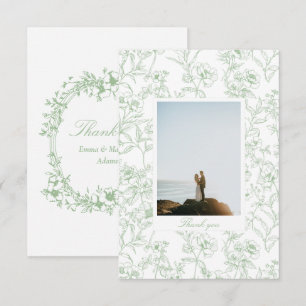 Salie Groene Chinoiserie Bloem Foto Bruiloft Bedankkaart