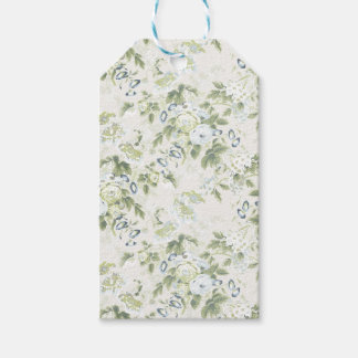 Salie groene chintz cadeautags, kleine roos prin cadeaulabel